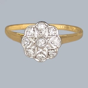 1920s Diamond Cluster Ring Antique Daisy Ring 18ct Gold Engagement Ring 0.30ct US 5.5