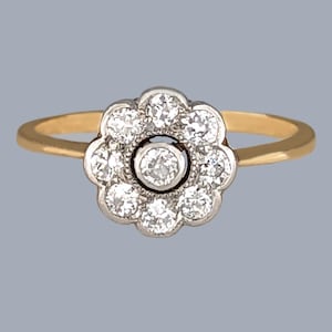 Edwardian Diamond Cluster Ring in 18ct Gold & Platinum – Antique Engagement Ring c1910