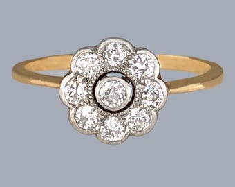 Edwardian Diamond Cluster Ring in 18ct Gold & Platinum – Antique Engagement Ring c1910