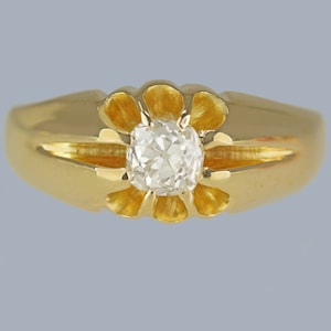 Antique Solitaire Ring 0.50 Carat Old European Cut Diamond 18ct Gold Ring Birmingham 1919