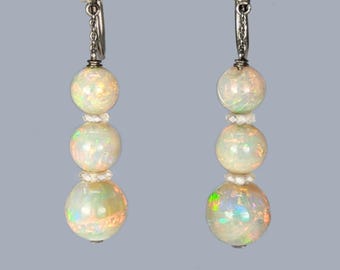 Antique Opal and Rock Crystal Drop Earrings Gold Silver Dangle Pendant Earrings