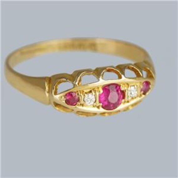 Antique Ruby and Diamond Five Stone Ring 18ct Gol… - image 2