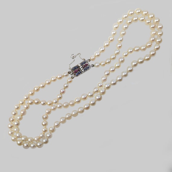 Double Strand Pearl Necklace Diamond Ruby Sapphir… - image 3