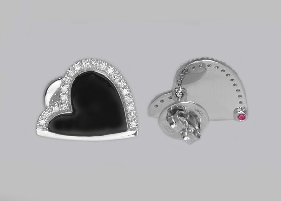Roberto Coin Heart Earrings Diamond Black Enamel 18 Gem