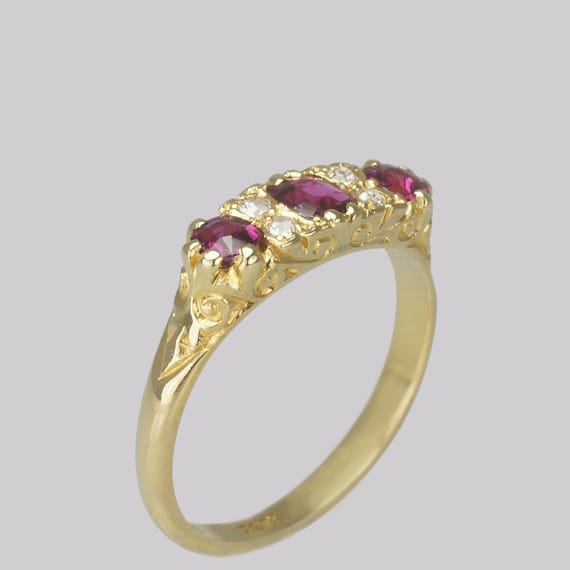 Antique Ruby & Diamond Ring Victorian 18ct Gold R… - image 5