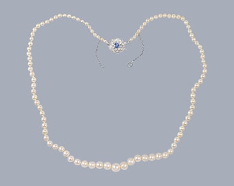 Antique Pearl Necklace with Sapphire and Diamond Clasp AnchorCert Certified 1920s Single Strand Pearls