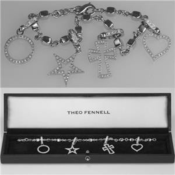 Theo Fennell 18ct White Gold Diamond Heart Cross Star Circle Charm Bracelet with Box