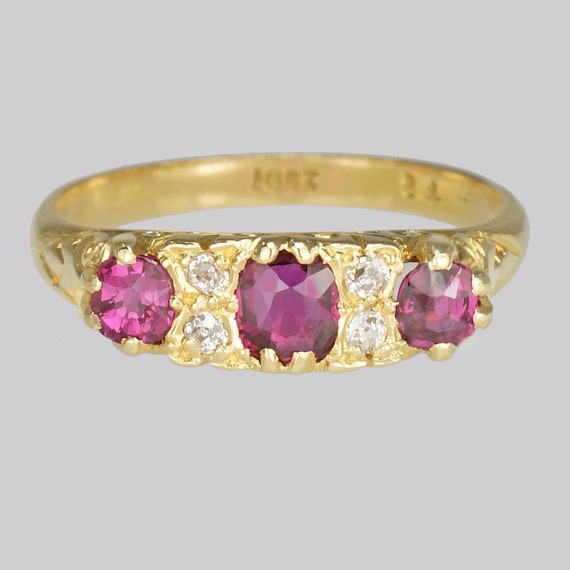Antique Ruby & Diamond Ring Victorian 18ct Gold R… - image 1