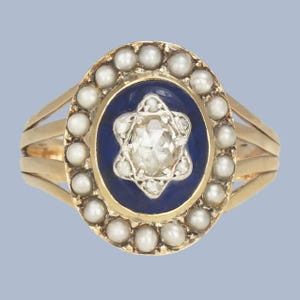 Antique Rose Cut Diamond Pearl Cluster Ring 18ct Gold Georgian Ring circa 1820 La Bague au Firmament