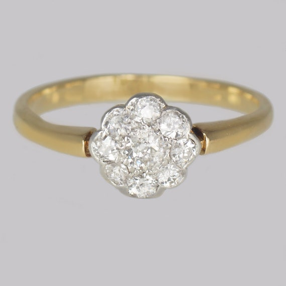 Antique Old Cut Diamond Cluster Ring 18ct Gold Vin