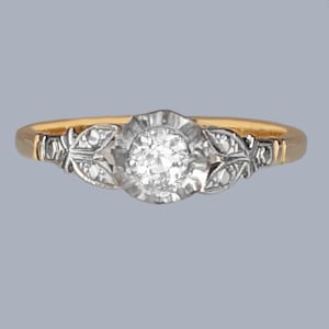 1920s Diamond Solitaire Engagement Ring Vintage 18ct Gold and Platinum Antique Ring