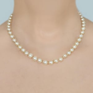 Vintage 1950s Pearl Necklace – Diamond & Pearl Floral 9ct Gold Clasp, 16&quot; Single Strand Pearls