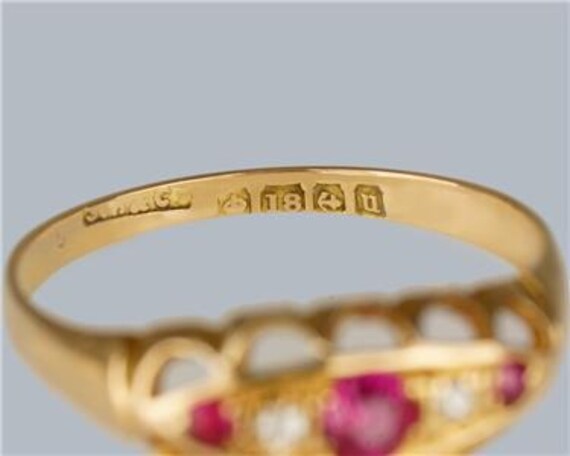 Antique Ruby and Diamond Five Stone Ring 18ct Gol… - image 4