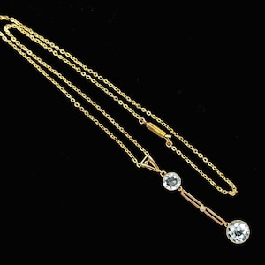 Edwardian Aquamarine and Seed Pearl Pendant Necklace in 9ct Gold Antique Drop Necklace circa 1910