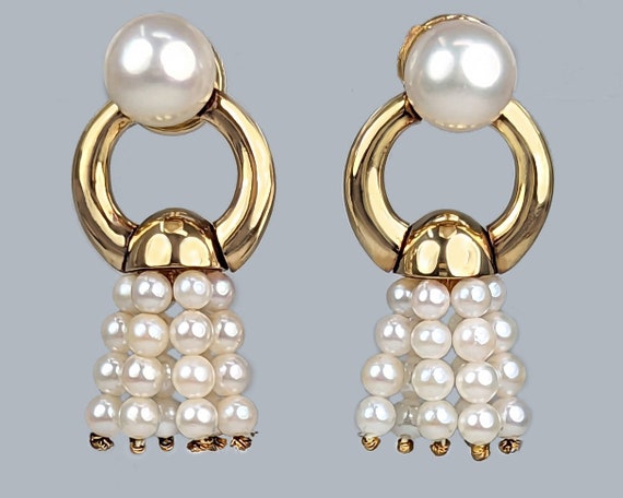 CARTIER Vintage PEARL EARRINGS Tassel Drop 18ct Gold Post Earrings With Box 1989 Etsy