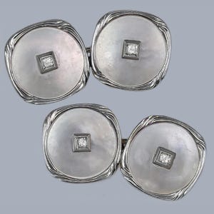 Edwardian Mother of Pearl Diamond Cufflinks 18ct Gold Platinum Antique Cufflinks