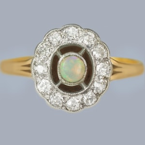 Antique Edwardian Opal and Diamond Ring 18ct Gold Antique Cluster Ring circa 1910