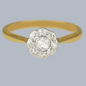 Antique Diamond Cluster Ring Edwardian Daisy Ring 18ct Gold and Platinum Old Cut