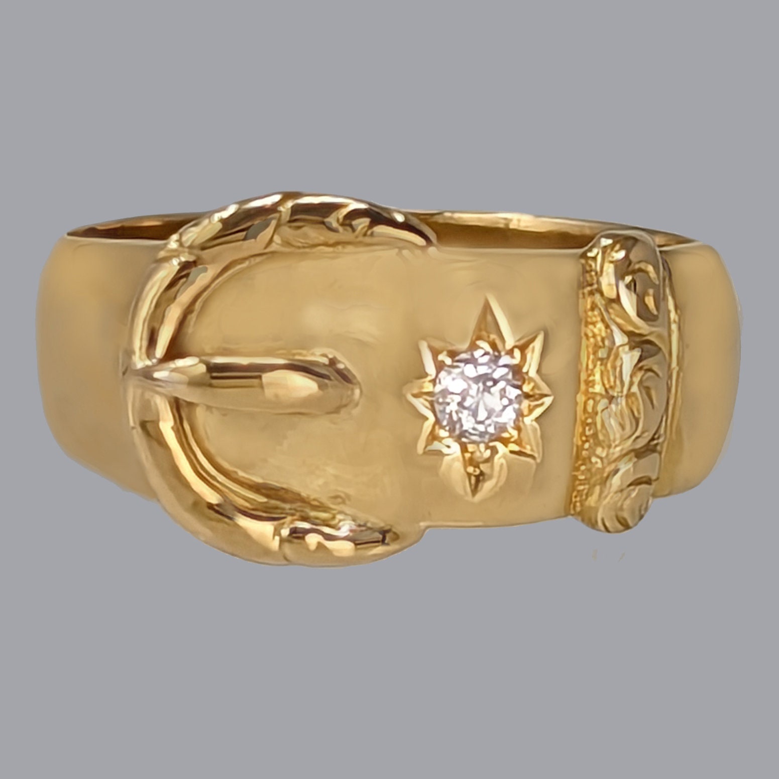Victorian 18ct Gold Diamond Buckle Ring Antique Chester  display picture 1