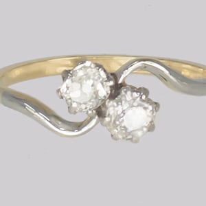 Old Cut Diamond Toi et Moi Ring Antique Edwardian Two Stone Twist Engagement Ring