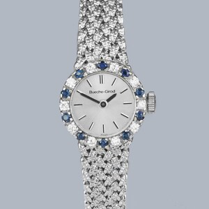 Gorgeous Bueche-Girod Diamond & Sapphire Bracelet Watch 9ct Gold Vintage + Box Superb Condition