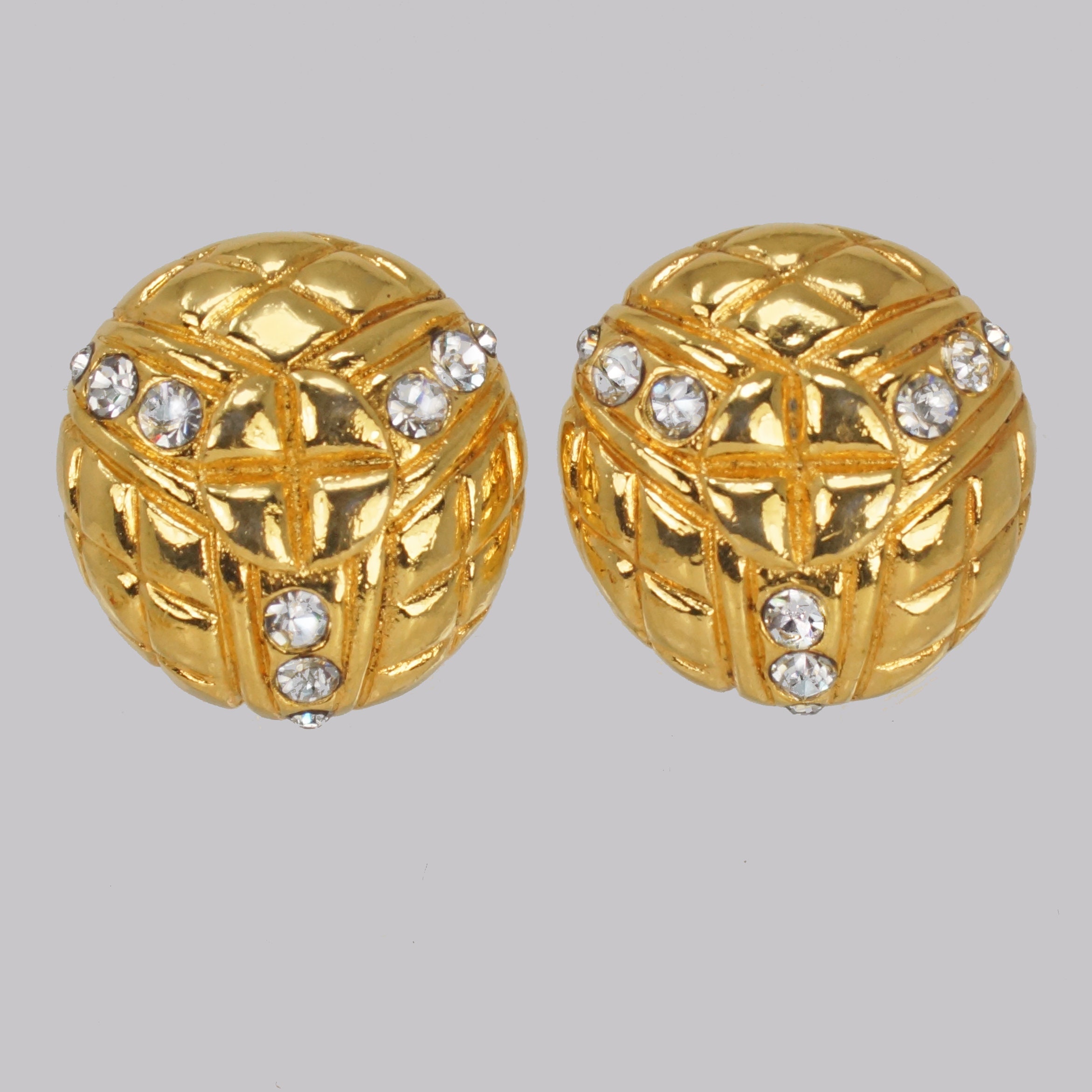 Buy Chanel Rhinestone Earrings Crystal Vintage Gold Tone Quilted Online in  India 