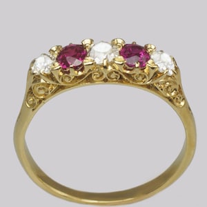 Victorian Diamond and Ruby Ring 18ct Gold Five Stone Old Mine Cut Diamond Antique Ring