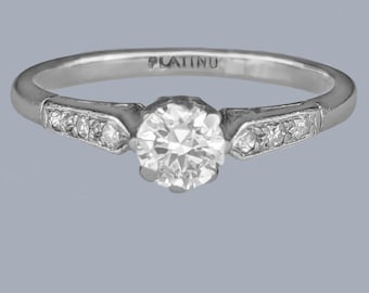 Vintage Diamond Platinum Ring | 1950s Solitaire Engagement Ring 0.50ct Total