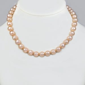Vintage Pearl Necklace Pink Freshwater 10mm Gem Report 9ct Clasp Single Strand