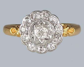 Antique Edwardian Diamond Cluster Ring Ornate 18ct Gold Old Cut Diamonds Ring  c.1910  Vintage Engagement Ring