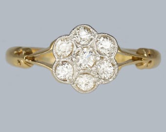 Antique Diamond Cluster Ring 18ct Gold – Old Cut Victorian Engagement Ring c1900