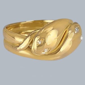 Antique Snake Ring 18ct Gold Diamond Eyes Serpent Ring Hallmarked London 1911 Size V1/2 15.5 Grams