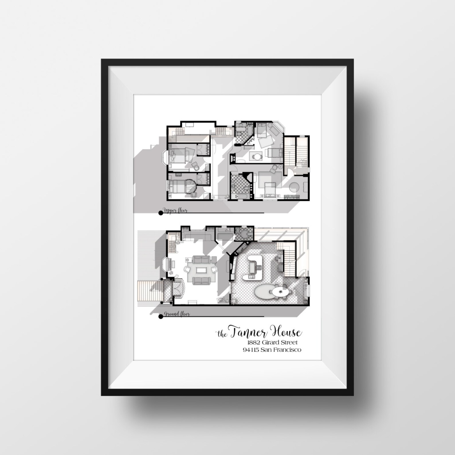 Full House TV Show Floor Plan In Black And White Fuller Etsy Full House TV Show Floor Plan In Black And White Fuller Etsy