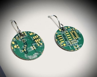 Cyberpunk Techie Geek Nerd Computer Earrings / High Tech Electronic Steampunk Upcycled Jewelry / Found Object Colorful Vibrant / Nickel Free