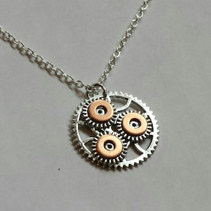 Unisex Mixed Metal Gear Engineer Pendant / Steampunk Found Object Sprocket Necklace / Hypoallergenic Nickel Free / Repurposed Cogs.