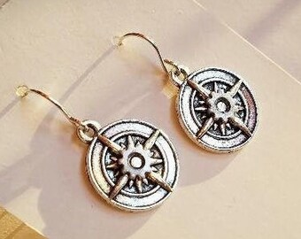 Silver Sundial Gear Dangle Earrings / Hypoallergenic Nickel Free Earwires / Lake Girl Gifts / Beach Summer Light Weight Jewelry.