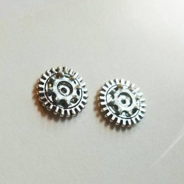 Tiny Stud Unisex Earrings / Gear Sprocket Cog Found Object Engineer Geek Jewelry / Mixed Metal Upcycled Industrial Repurposed Techie Punk