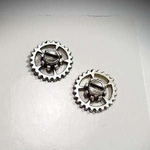 Unisex Hardware Post Earrings / Steampunk Engineer Silver Recycled Studs / Rustic Industrial Mechanical Gifts / Hypoallergenic Nickel Free.