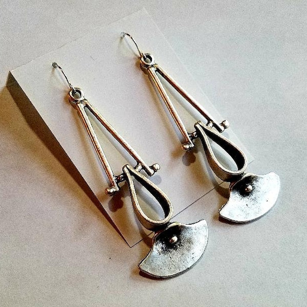Long Pewter Found Object Hardware Abstract Earrings / Steampunk Pendulum Midieval Jewelry / Dangle Repurposed Gothic Hypoallergenic Punk.