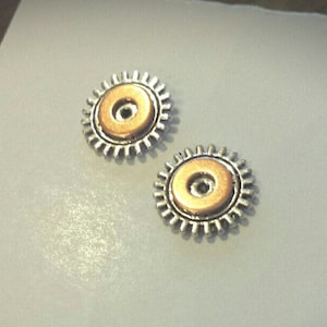 Unisex Mixed Metal Stud Earrings / Gears Hardware Repurposed Post Earrings / Hypoallergenic Nickel Free Jewelry /  Copper Small Studs. Cogs.