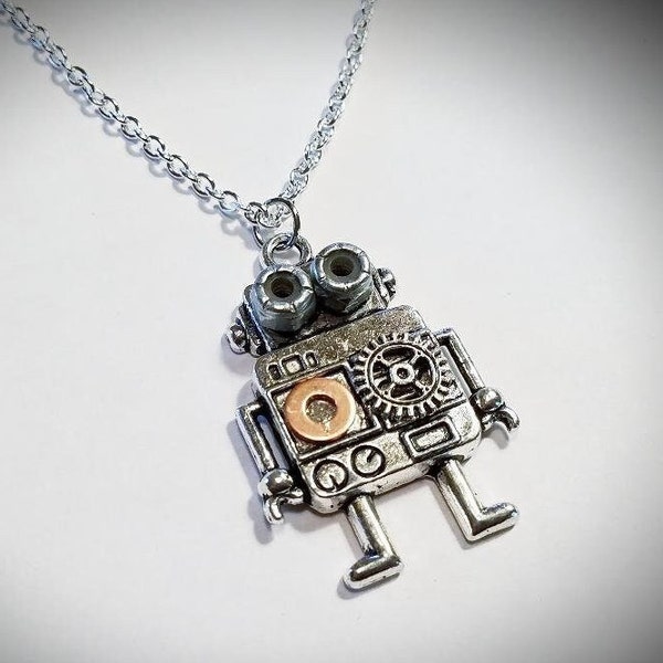 Unisex Steampunk Hardware Robot Necklaces / Recycled Mixed Metal Gear Gifts / Found Object Repurposed Industrial Pendants / Nickel Free .