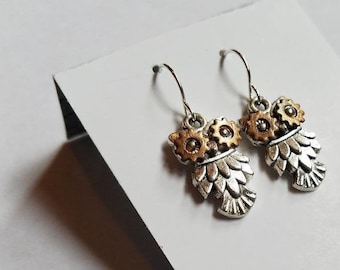 Carved Jasper and Electroformed Copper Jasper Owl Earrings 2 Length Niobium Ear Wires