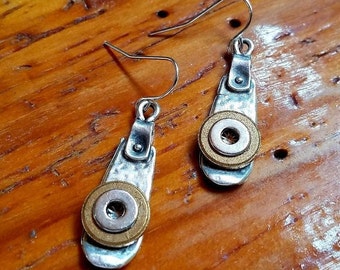 Mixed Metal Repurposed Recycled Found Object Hardware Earrings / Bohemian Steampunk Pewter Abstract Colorful Jewelry / Nickel Free .