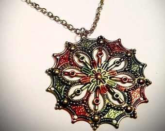 Colorful Alcohol Ink Snowflake Pendant Gifts / Light Weight Filigree Multicolored Vibrant Ornate Necklace / Vivid Dazzling Mosaic Jewelry.