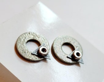 Repurposed Hardware Metal Upcycled Steampunk Stud Earrings / Industrial Rustic Round Unusual Post / Hypoallergenic Nickel Free Jewelry.