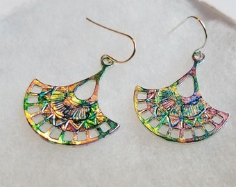 Colorful Boho Multicolored Artisan Rainbow Gothic Earrings | Dazzling Spirited Beach Midevil Jewelry | Pendulum Silver Whimsical Accessories