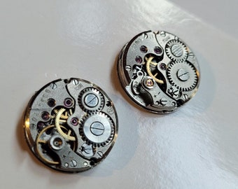 Unisex Upcycled Genuine Watch Gear Studs / Steampunk Mixed Metal Repurposed Earrings / Cosplay Diesel Punk Edgy Jewelry / Nickel Free Post.