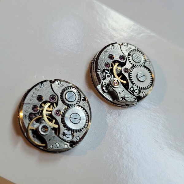 Unisex Upcycled Genuine Watch Gear Studs / Steampunk Mixed Metal Repurposed Earrings / Cosplay Diesel Punk Edgy Jewelry / Nickel Free Post.