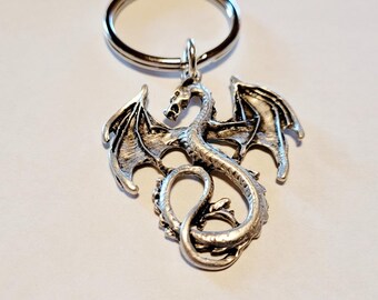 Silver Flying Dragon Steampunk Cosplay Keychain / Gothic Repurposed Lanyards.