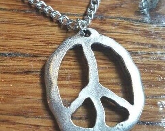 Rustic Retro Hippie Abstract Unisex Pewter Peace Sign Pendant / Metal Inspiring Tranquility Spirited Unusual Nickel Free Jewelry / Artisan.